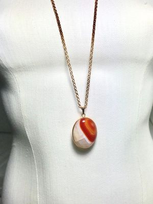 Akik (Agate) Taşlı Uzun Kolye - Altın (Gold) Kaplama