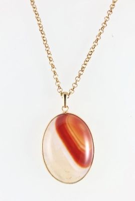 Akik (Agate) Taşlı Uzun Kolye - Altın (Gold) Kaplama